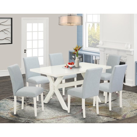 East West Furniture 7 Piece X-Style Kitchen Table Set - Linen White X026AB015-7